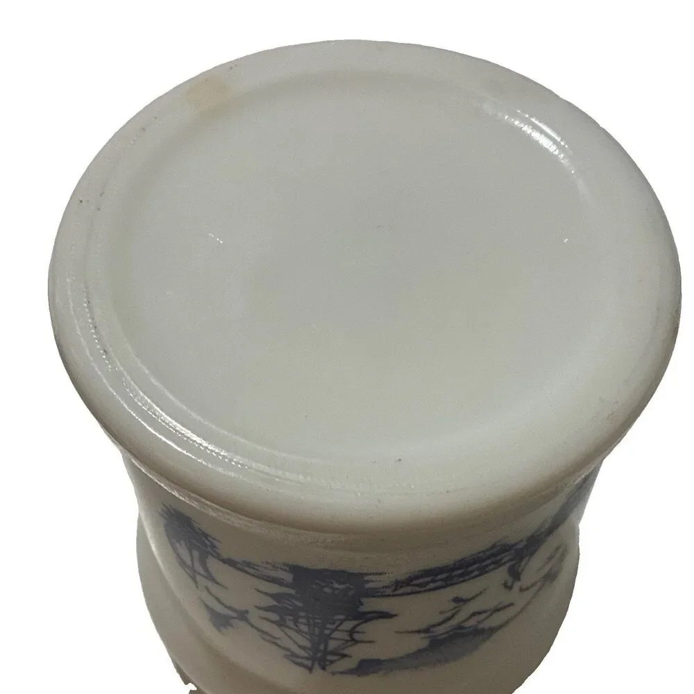 Vintage Willem II Opaline Milk Glass Cigar Tobacco Jar Blue Dutch Scene Lid